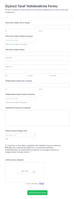 Üçüncü Taraf Yetkilendirme Form Şablonu