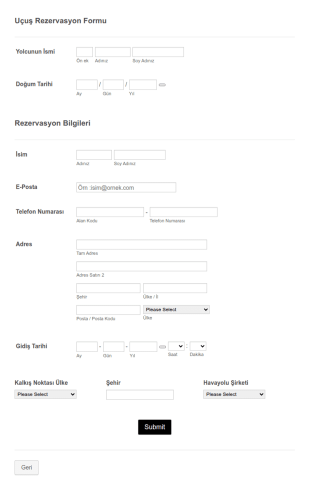 Ucus Rezervasyon Form Şablonu