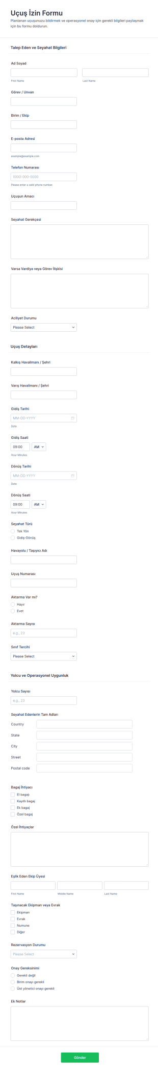 Uçuş Yetkilendirme Formu ✈️ Form Şablonu