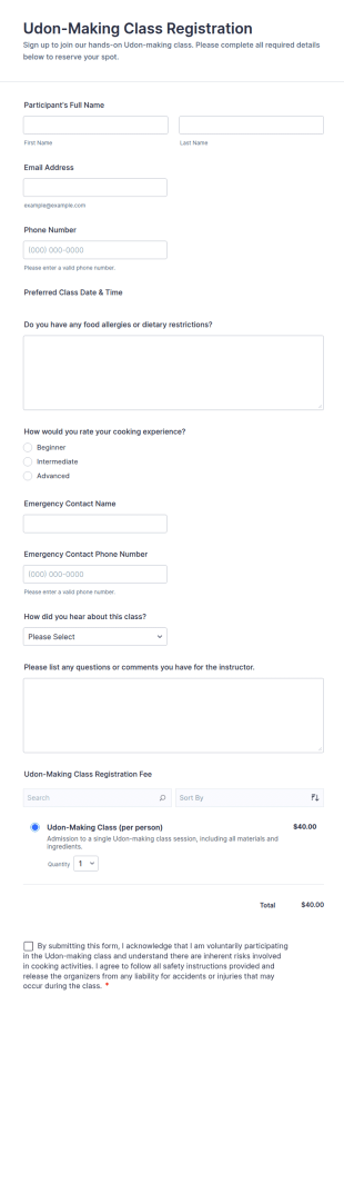 Udon Making Class Registration Form Template