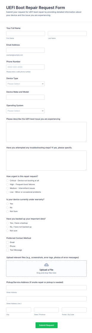 UEFI Boot Repair Request Form Template