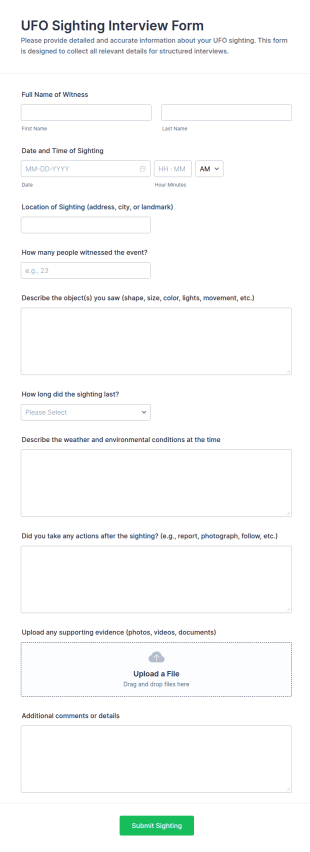 UFO Sighting Interview Form Template