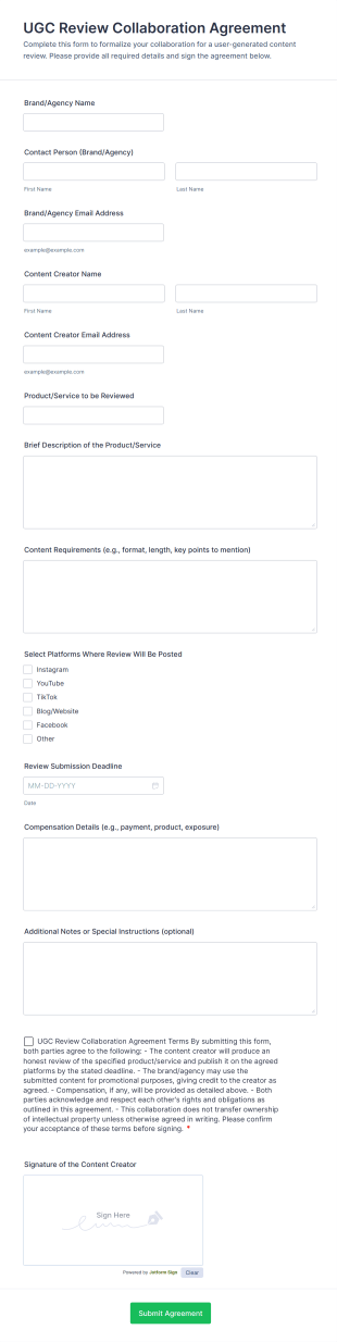 UGC Review Collaboration Agreement Form Template