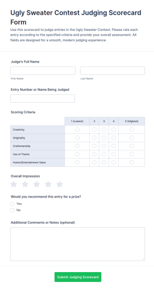 Ugly Sweater Contest Judging Scorecard Form Template