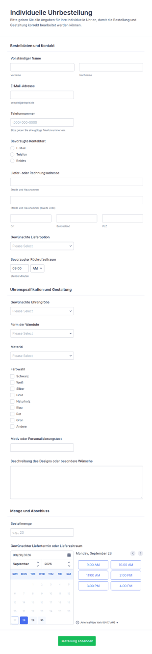 Uhrzeitbestellungsformular