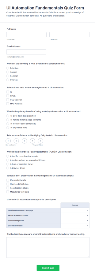 UI Automation Fundamentals Quiz Form Template