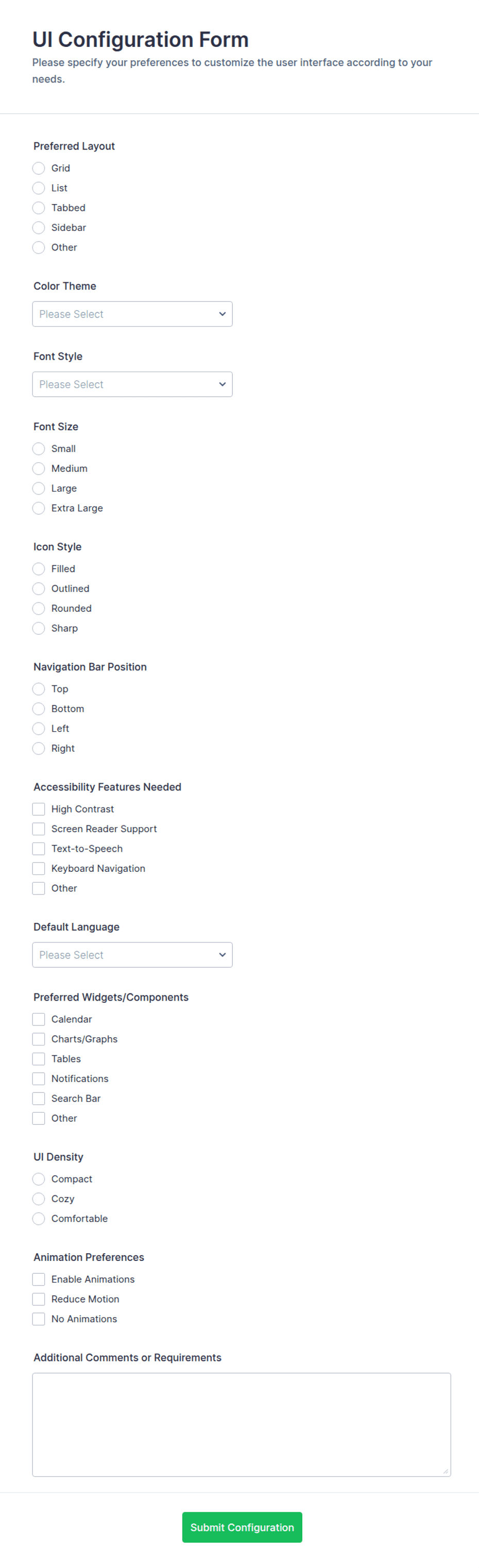 UI Configuration Form Template | Jotform