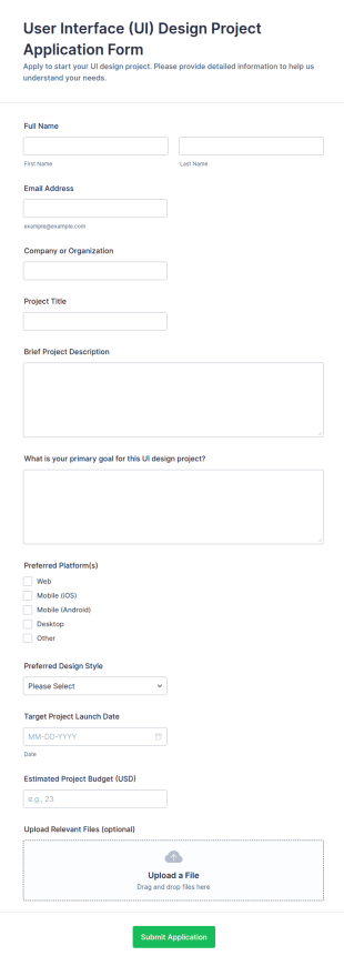 UI Design Project Application Form Template