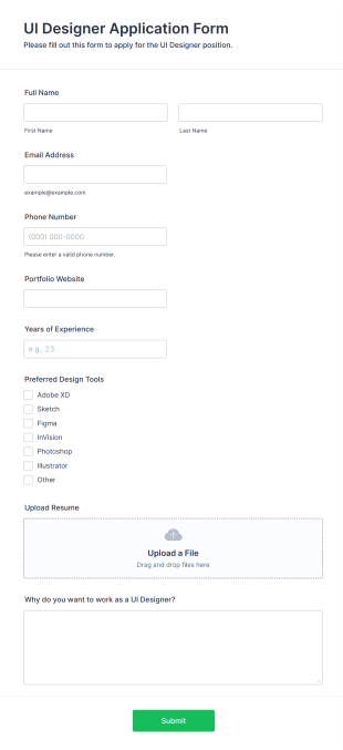 UI Designer Application Form Form Template