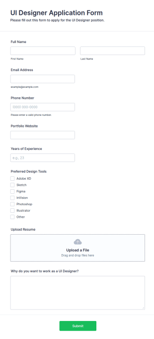 UI Designer Application Form Template