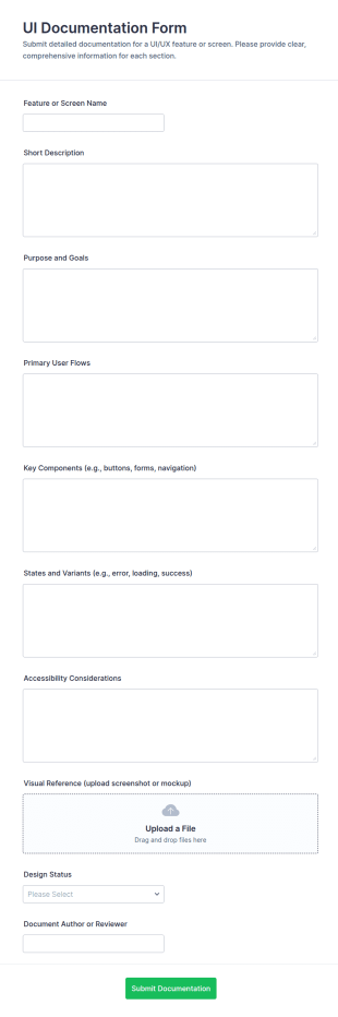 UI Documentation Form Template