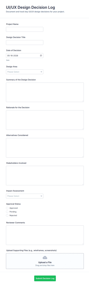 UI/UX Design Decision Log Form Template