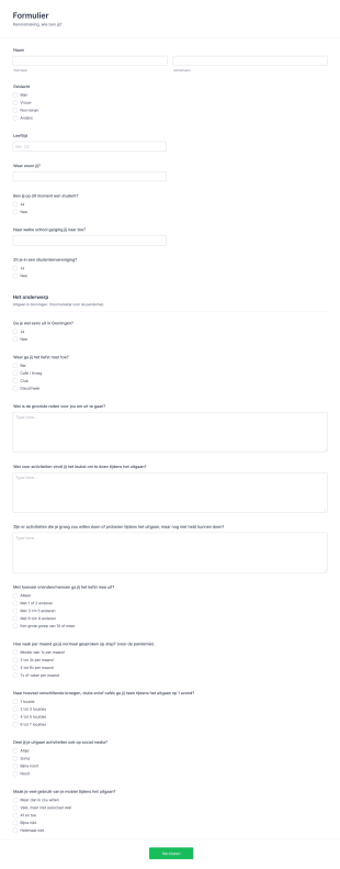 Uitgaans Activiteiten Onderzoek Form Template