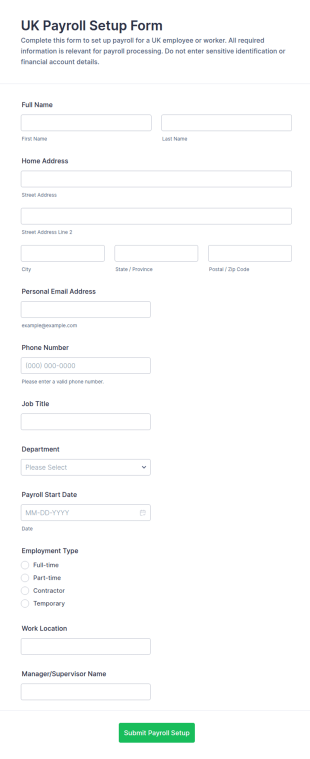 UK Payroll Setup Form Template