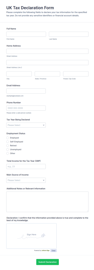 UK Tax Declaration Form Template