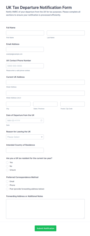 UK Tax Departure Notification Form Template