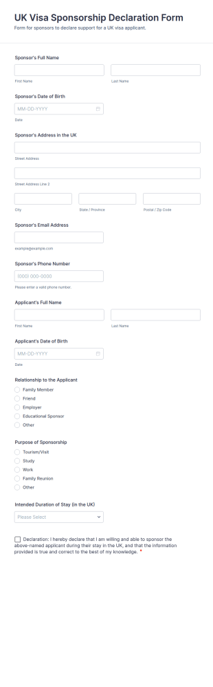 UK Visa Sponsorship Declaration Form Template