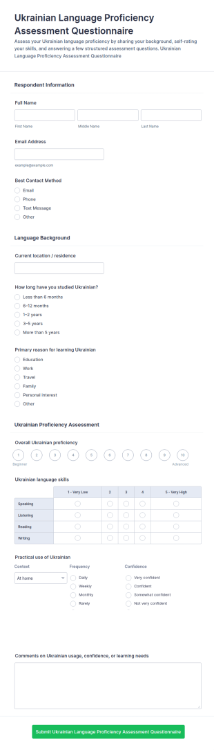 Ukrainian Language Proficiency Assessment Form Template