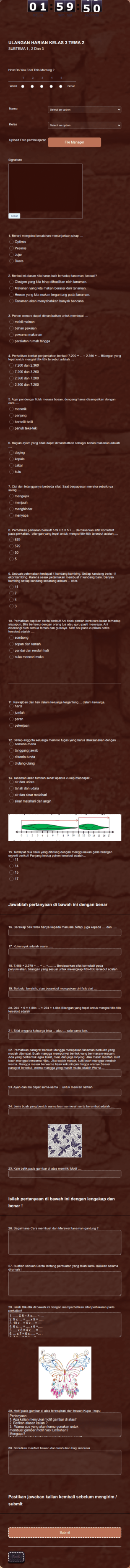 Ulangan Harian Kelas 3 Subtema 1 2 Dan 3