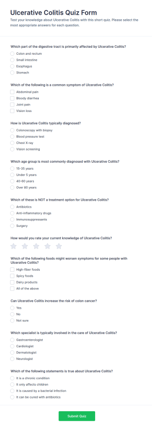 Ulcerative Colitis Quiz Form Template