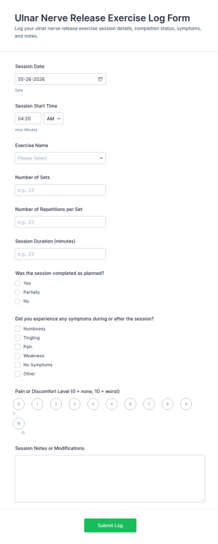 Ulnar Nerve Release Exercise Log Form Template