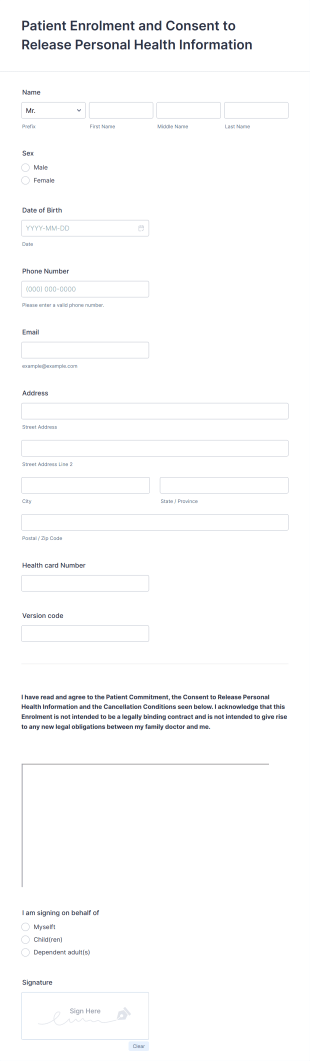 Ultima Patient Info Form Template