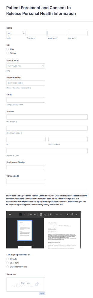 Ultima Patient Info Form Template