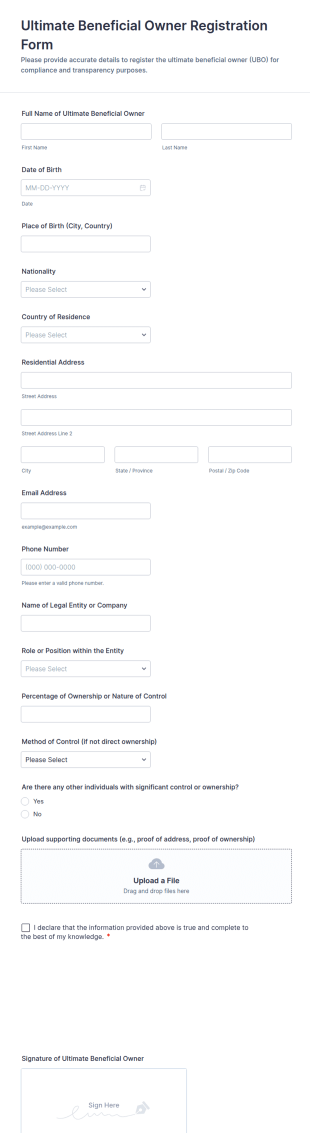 Ultimate Beneficial Owner Registration Form Template
