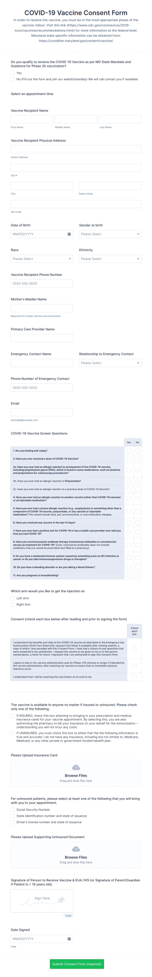 Ultra Care Pharmacy Germantown COVID 19 Vaccine Screening Form Template
