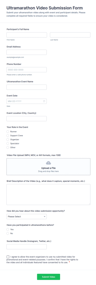 Ultramarathon Video Submission Form Template