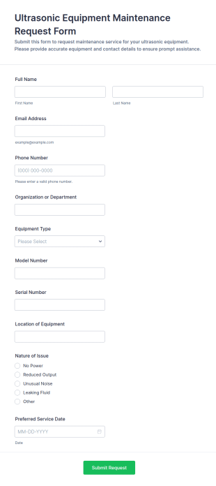 Ultrasonic Equipment Maintenance Request Form Template