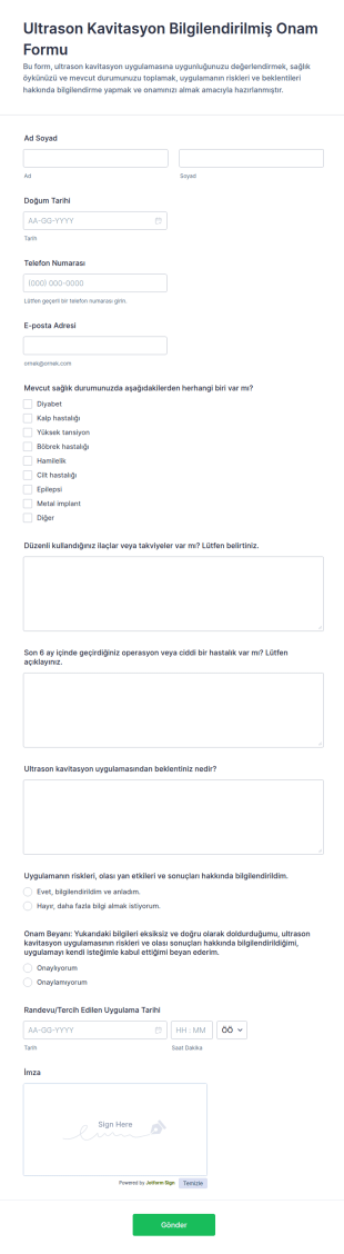 Ultrasonik Yağ Azaltma Rızası Form Şablonu