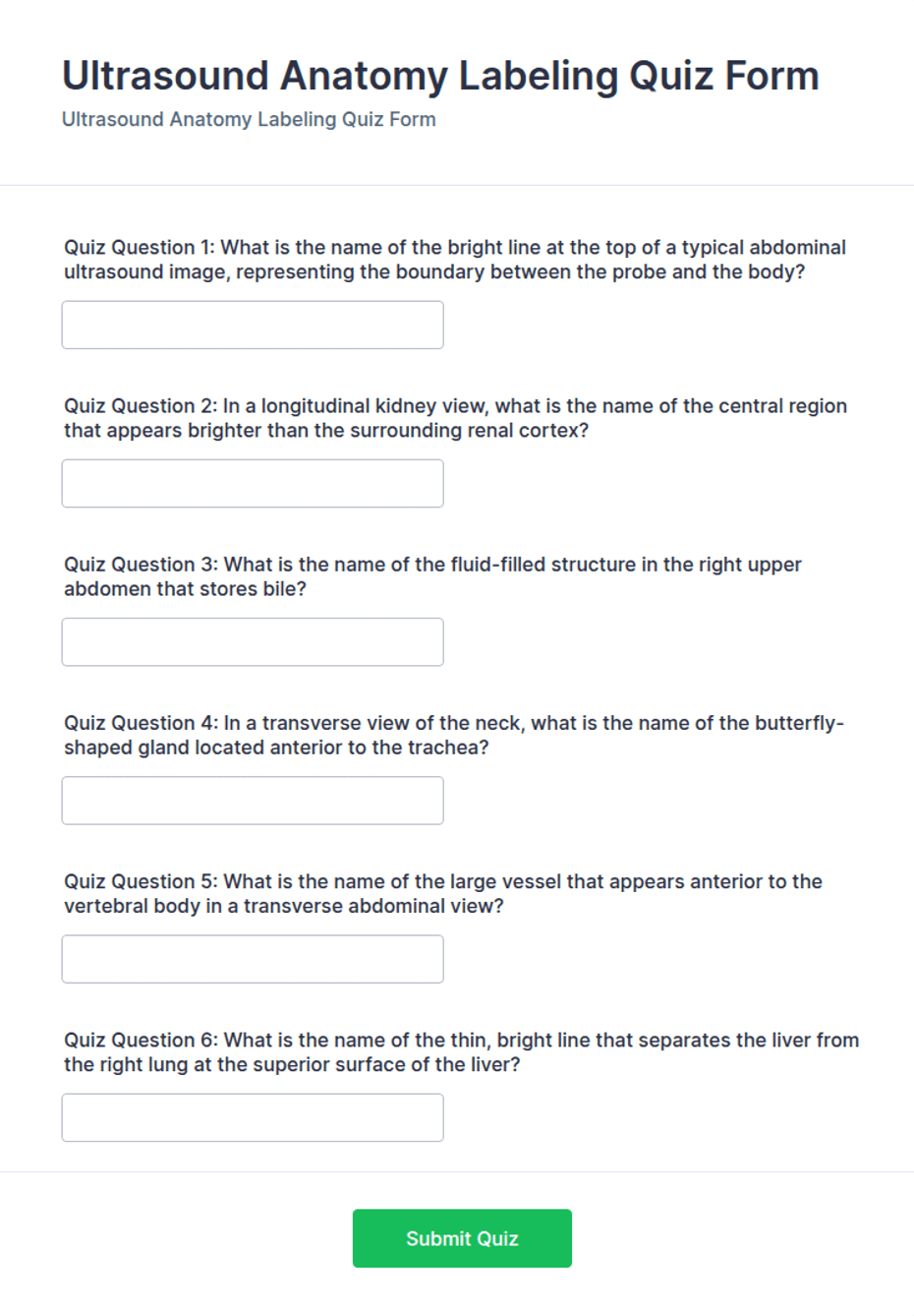 Ultrasound Anatomy Labeling Quiz Form Template | Jotform