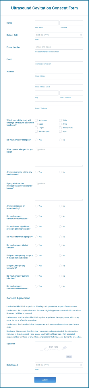 Ultrasound Cavitation Consent Form Template