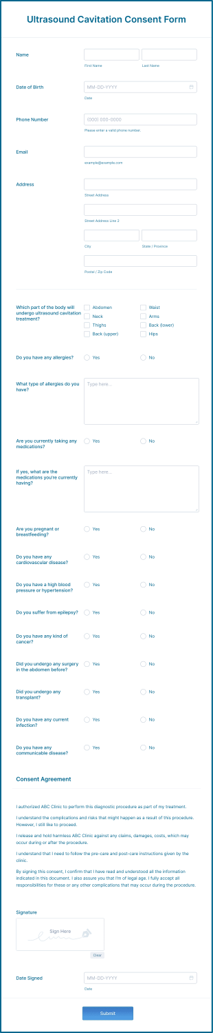 Ultrasound Cavitation Consent Form Template