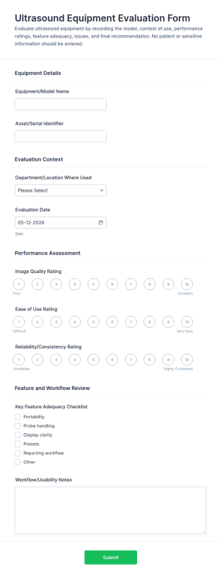Ultrasound Equipment Evaluation Form Template