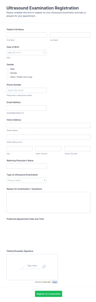 Ultrasound Examination Registration Form Template