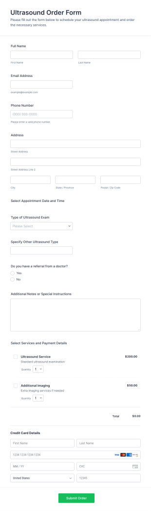Ultrasound Order Form Template
