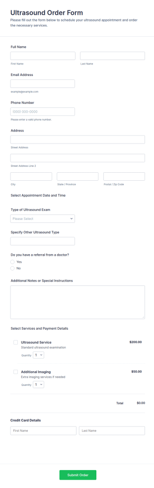 Ultrasound Order Form Template