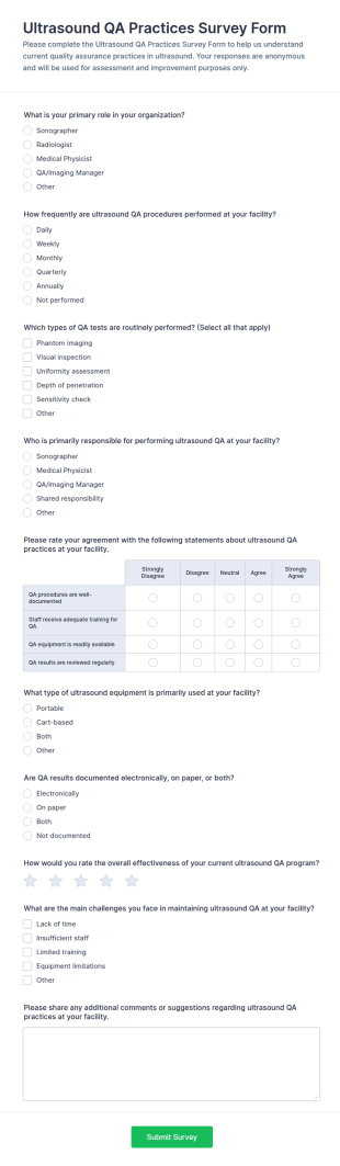 Ultrasound QA Practices Survey Form Template