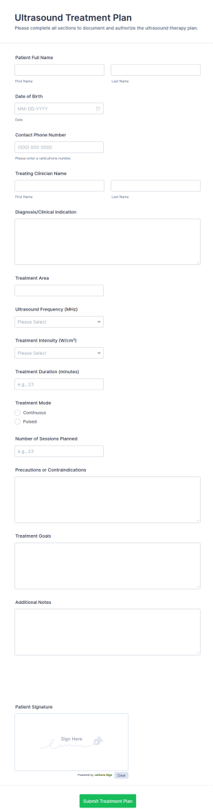 Ultrasound Treatment Plan Form Template