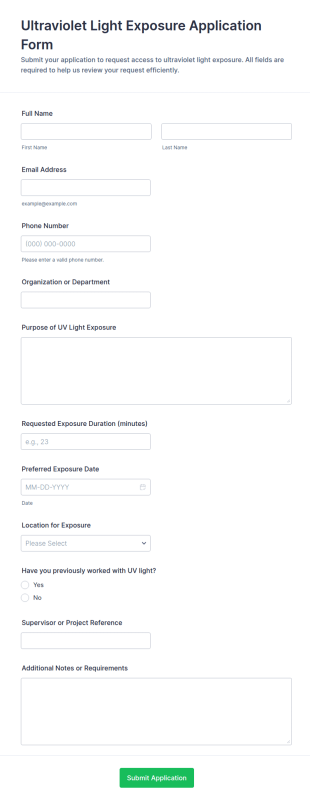 Ultraviolet Light Exposure Application Form Template