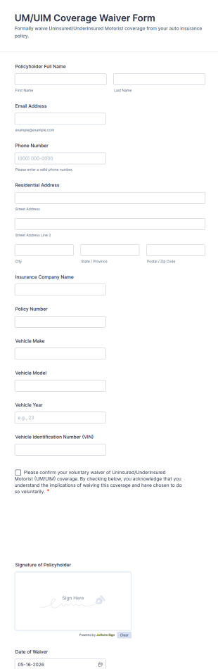 UM/UIM Coverage Waiver Form Template