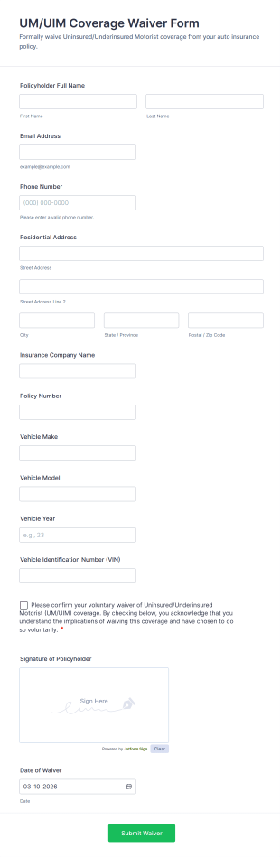 UM/UIM Coverage Waiver Form Template