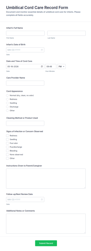 Umbilical Cord Care Record Form Template