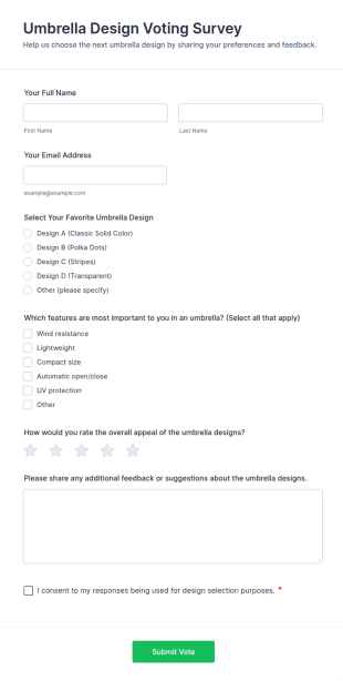 Umbrella Design Voting Survey Form Template