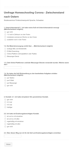 Umfrage Homeschooling Corona Zwischenstand Nach Ostern Form Template