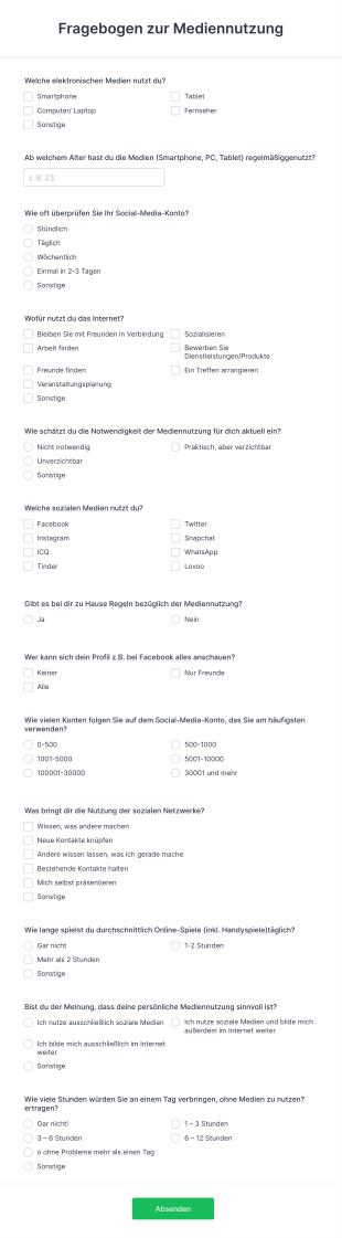 Fragebogen Zur Mediennutzung Form Template
