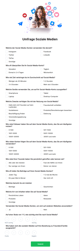 Umfrage Soziale Medien Vorlage