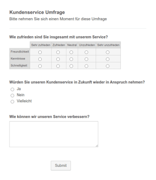 Umfrage über Kundenzufriedenheit